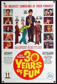 4j032 30 YEARS OF FUN 1sh '63 Charlie Chaplin, Buster Keaton, Laurel & Hardy, Harry Langdon!