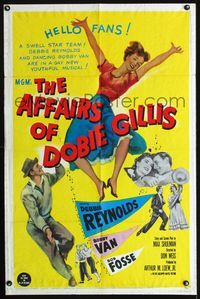 4j042 AFFAIRS OF DOBIE GILLIS 1sh '53 art of pretty Debbie Reynolds, Bobby Van!