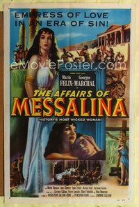 4j043 AFFAIRS OF MESSALINA 1sh '53 sexy full-length Maria Felix as history's most wicked woman!