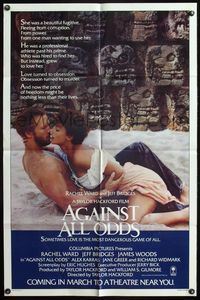 4j044 AGAINST ALL ODDS advance 1sh '84 romantic image of Jeff Bridges & Rachel Ward!