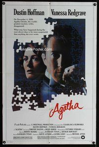 4j045 AGATHA 1sh '79 cool puzzle art of Dustin Hoffman & Vanessa Redgrave as Christie!