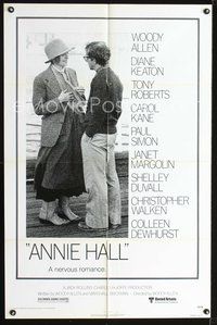 4j064 ANNIE HALL 1sh '77 Woody Allen & Diane Keaton are in A Nervous Romance!