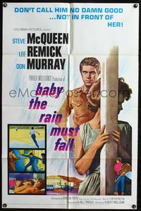 4j081 BABY THE RAIN MUST FALL 1sh '65 don't call Steve McQueen no damn good in front of Lee Remick!