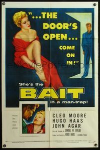 4j088 BAIT style A 1sh '54 the door's always open to sexy bad girl Cleo Moore's room, come on in!