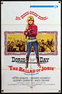 4j094 BALLAD OF JOSIE 1sh '68 great full-length image of quick-draw Doris Day pointing shotgun!