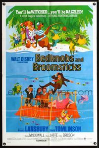 4j103 BEDKNOBS & BROOMSTICKS 1sh '71 Walt Disney, Angela Lansbury, great cartoon art!