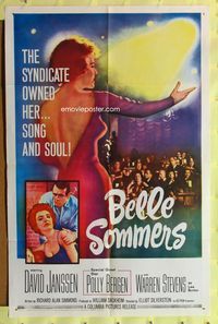 4j107 BELLE SOMMERS 1sh '62 David Janssen, sexy Polly Bergen as nightclub singer!