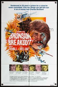 4j140 BREAKOUT 1sh '75 Charles Bronson got 28 years in prison for a crime he didn't commit!