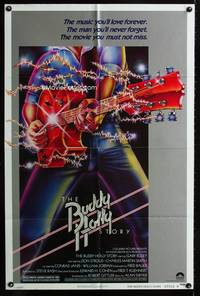 4j148 BUDDY HOLLY STORY style B 1sh '78 Gary Busey as Holly, really cool rock & roll artwork!
