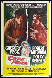 4j161 CAPE FEAR 1sh '62 Gregory Peck, Robert Mitchum, Polly Bergen, film noir!