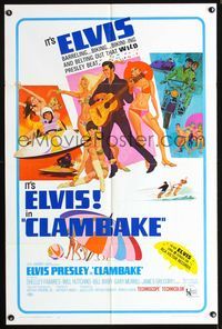 4j182 CLAMBAKE 1sh '67 art of Elvis Presley in speed boat with sexy babes, rock & roll!