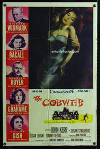 4j184 COBWEB 1sh '55 Richard Widmark, Lauren Bacall, Charles Boyer, Gloria Grahame, Lillian Gish!
