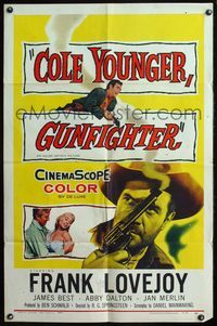 4j185 COLE YOUNGER GUNFIGHTER 1sh '58 Frank Lovejoy in the title role w/smoking gun!