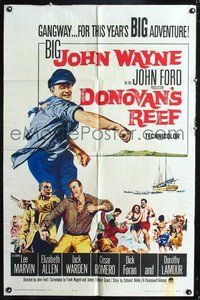 4j223 DONOVAN'S REEF 1sh '63 John Ford, great art of punching sailor John Wayne & Lee Marvin!