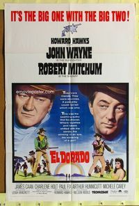 4j238 EL DORADO 1sh '66 John Wayne, Robert Mitchum, Howard Hawks, the big one with the big two!