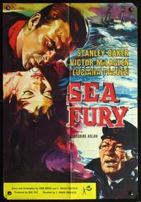 4j019 SEA FURY English 1sh '58 art of Stanley Baker, Victor McLaglen, Luciana Paluzzi!