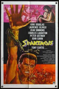 4j825 SPARTACUS 1sh R68 classic Stanley Kubrick & Kirk Douglas epic, different artwork!