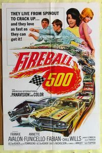 4j264 FIREBALL 500 1sh '66 race car driver Frankie Avalon & sexy Annette Funicello!