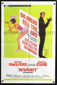 4j282 GAMBIT 1sh '67 art of sexy Shirley MacLaine & Michael Caine preparing for crime!