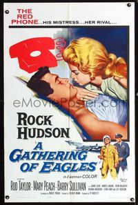 4j284 GATHERING OF EAGLES 1sh '63 romantic artwork of Rock Hudson & Mary Peach!