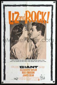 4j290 GIANT close-up style 1sh R63 romantic close-up of Elizabeth Taylor & Rock Hudson!
