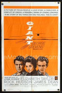 4j291 GIANT orange style 1sh R63 James Dean, Elizabeth Taylor, Rock Hudson, George Stevens directed!