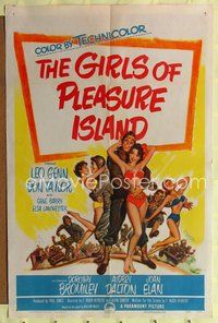 4j294 GIRLS OF PLEASURE ISLAND 1sh '53 Leo Genn, Don Taylor, wacky art of soldiers with sexy girls!