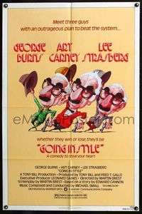 4j299 GOING IN STYLE 1sh '79 wacky art of George Burns, Art Carney & Lee Strasberg!