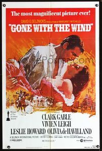 4j301 GONE WITH THE WIND 1sh R80 Terpning art of Clark Gable & Vivien Leigh, all-time classic!