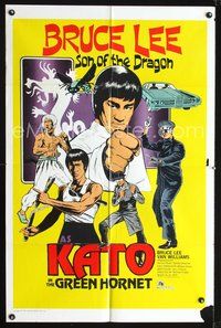 4j312 GREEN HORNET Kato style 1sh '74 Bruce Lee as Kato, cool karate action art!