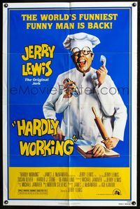 4j332 HARDLY WORKING 1sh '81 wacky image of funniest funny man Jerry Lewis!