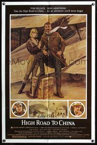 4j348 HIGH ROAD TO CHINA 1sh '83 Morgan Kane art of aviator Tom Selleck & Bess Armstrong!