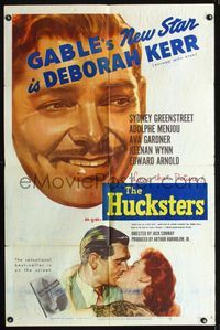 4j364 HUCKSTERS 1sh '47 romantic art of Clark Gable kissing Deborah Kerr!