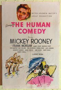 4j366 HUMAN COMEDY style D 1sh '43 artwork of Mickey Rooney, from William Saroyan story!
