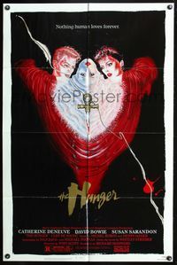 4j368 HUNGER 1sh '83 cool artwork of vampire Catherine Deneuve & rocker David Bowie!