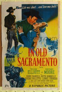 4j377 IN OLD SACRAMENTO 1sh '46 art of masked bandit Bill Elliott & Constance Moore romanced!
