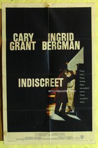 4j381 INDISCREET 1sh '58 Cary Grant, Ingrid Bergman, Stanley Donen, secret rendesvous art!