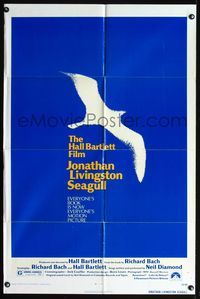 4j409 JONATHAN LIVINGSTON SEAGULL 1sh '73 great bird art, from Richard Bach's book!
