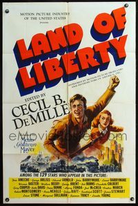 4j434 LAND OF LIBERTY 1sh '39 Cecil B. DeMille's patriotic epic of U.S. history w/139 famed stars!