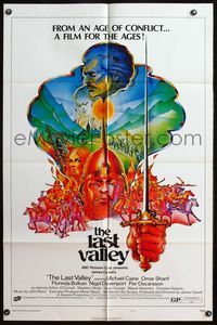 4j457 LAST VALLEY style A 1sh '71 James Clavell, Michael Caine, cool art by Isadore Gettzer!