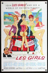 4j468 LES GIRLS 1sh '57 George Cukor, Gene Kelly, art of sexy Mitzi Gaynor, Kay Kendall & Taina Elg