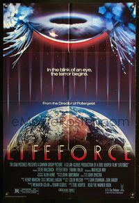 4j475 LIFEFORCE 1sh '85 Tobe Hooper, cool sci-fi image of Earth!