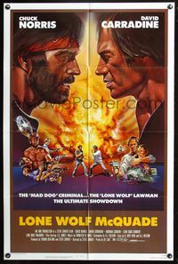4j492 LONE WOLF McQUADE 1sh '83 great face off art of Chuck Norris & David Carradine by CW Taylor!
