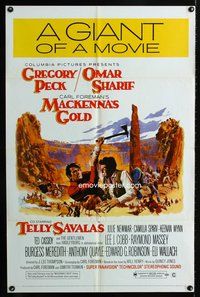 4j518 MacKENNA'S GOLD style C 1sh '69 art of Gregory Peck fighting Omar Sharif!