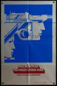 4j520 MACKINTOSH MAN foil teaser 1sh '73 artwork image of Paul Newman & Sanda in gun, John Huston!