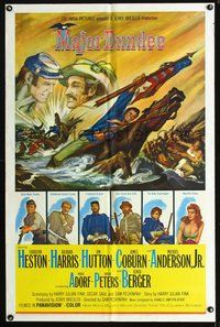 4j531 MAJOR DUNDEE 1sh '65 Sam Peckinpah, Charlton Heston, cool Civil War battle art!