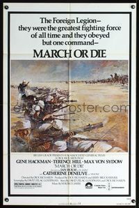 4j545 MARCH OR DIE Tom Jung Battle Style 1sh '76 Gene Hackman, Terence Hill!