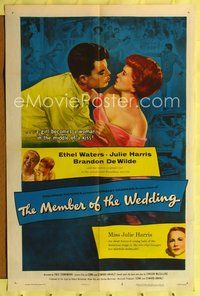 4j551 MEMBER OF THE WEDDING 1sh '53 Miss Julie Harris becomes a woman in the middle of a kiss!