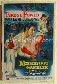 4j571 MISSISSIPPI GAMBLER 1sh '53 Tyrone Power's game is fancy women like Piper Laurie!