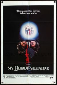 4j611 MY BLOODY VALENTINE 1sh '81 bloody gas mask, there's more than one way to lose your heart!